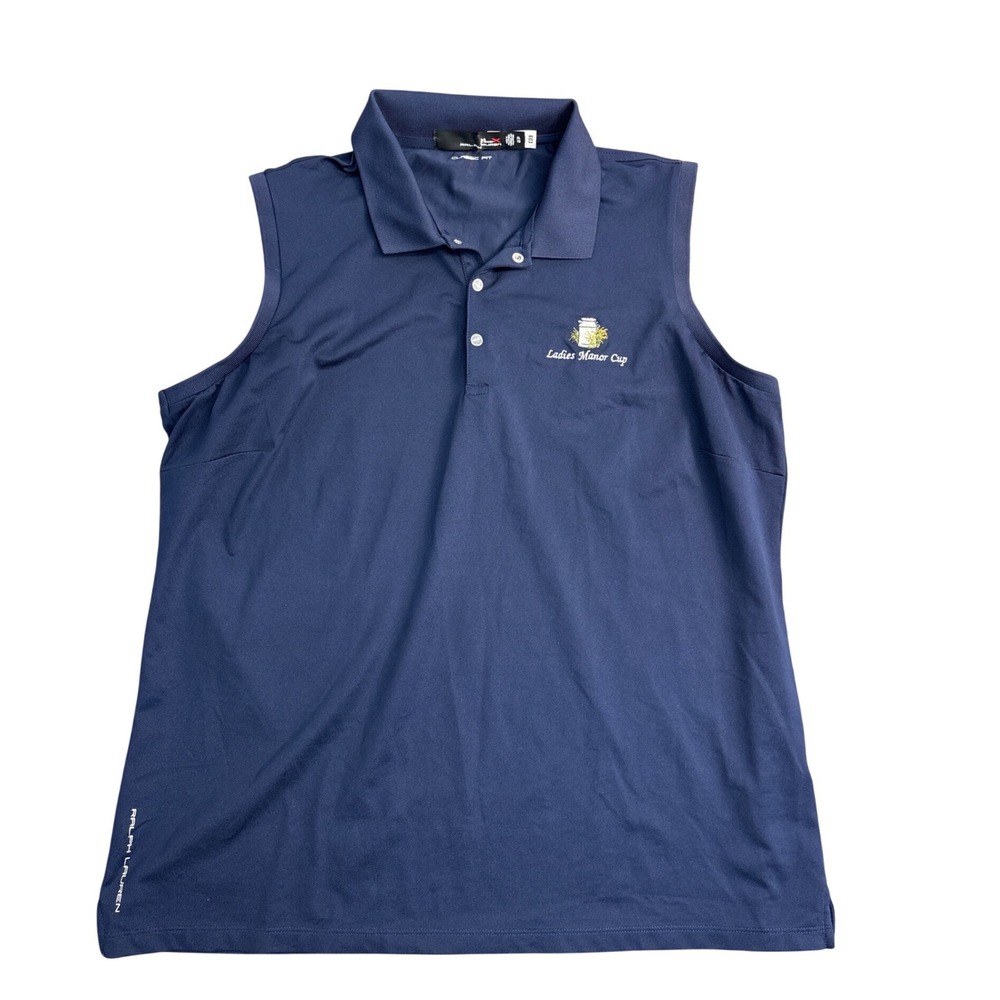 RLX Ralph Lauren Mens XL Sleeveless Polo Shirt Navy Blue Ladies Manor Cup Golf